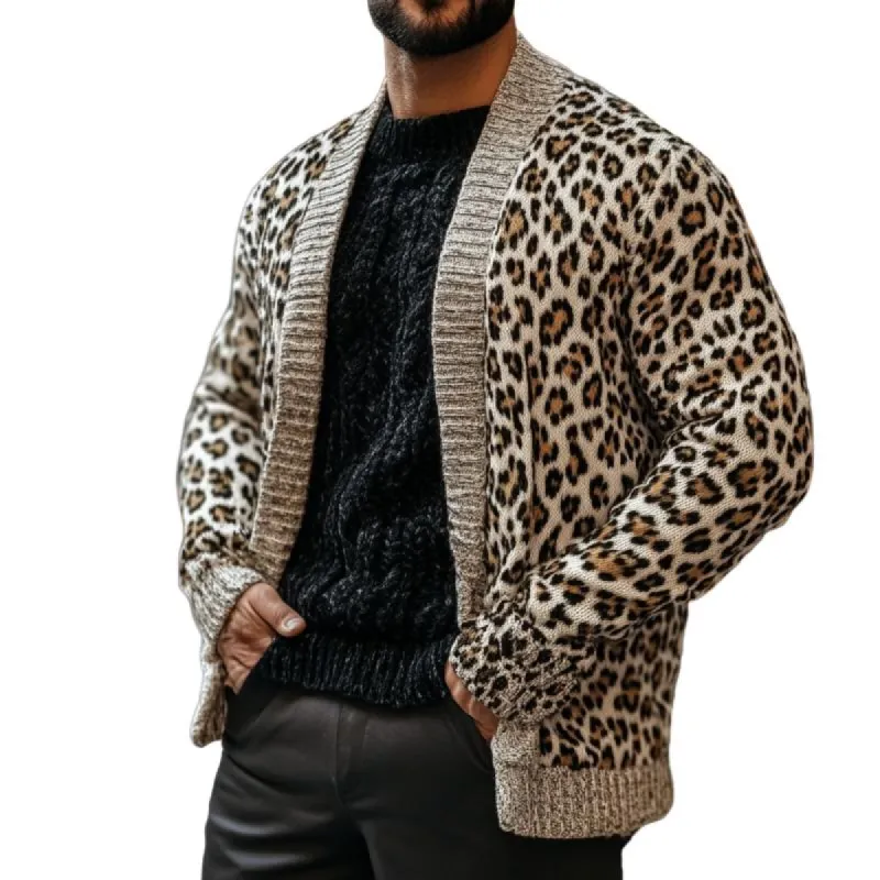 Men's Classic Casual Leopard Print Long Sleeve Knit Cardigan 24157780K sold by Manly
