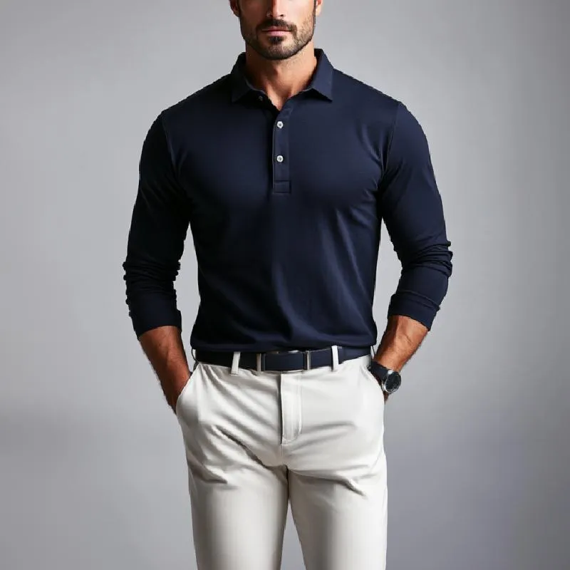 Men's Classic Retro Basic Solid ColorLong-sleeved Polo Shirt 55457721K sold by Manly product image thumbnail 2