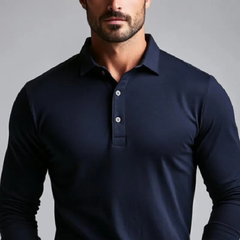 Men's Classic Retro Basic Solid ColorLong-sleeved Polo Shirt 55457721K sold by Manly product image thumbnail 3