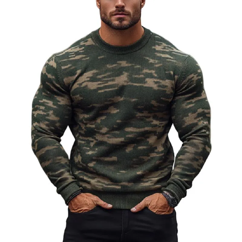 Men's Classic Casual Camouflage Crew Neck Sweater 45085331K sold by Manly