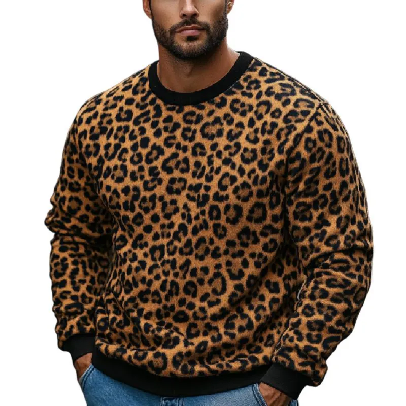 Men's Classic Casual Leopard Crew Neck Sweater 18470203K sold by Manly
