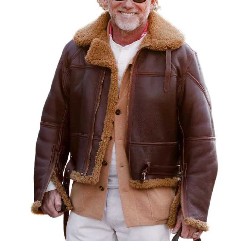 Men's Classic Vintage Lapel Polar Fleece Composite Leather Jacket 95107123F sold by Manly