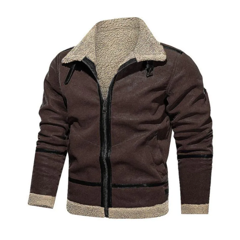 Men's Vintage Suede Lambswool Warm Lapel Zipper Loose Jacket 86689349M sold by Manly