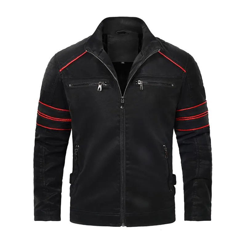 Men's Vintage Suede Fleece Warm Stand Collar Slim Fit Motorcycle Jacket 05486815M sold by Manly