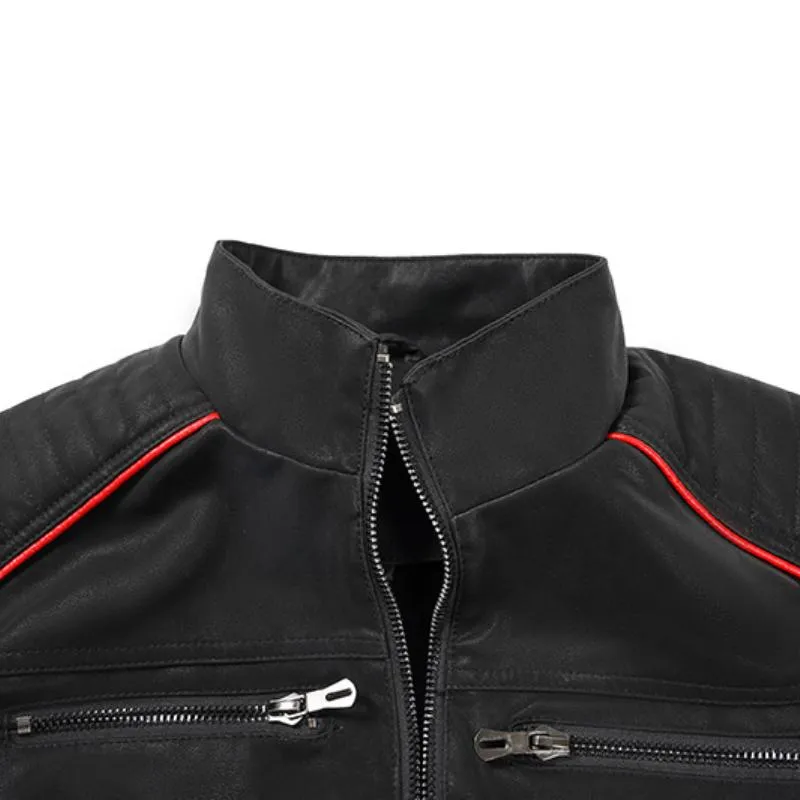 Men's Vintage Suede Fleece Warm Stand Collar Slim Fit Motorcycle Jacket 05486815M sold by Manly product image thumbnail 5