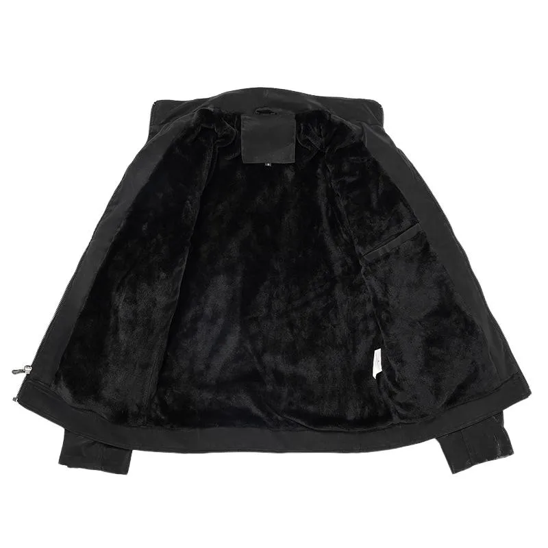 Men's Vintage Suede Fleece Warm Stand Collar Slim Fit Motorcycle Jacket 05486815M sold by Manly product image thumbnail 4