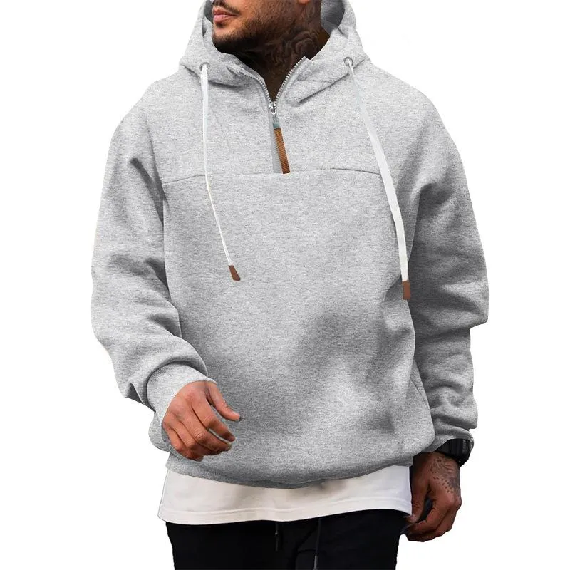 Men's Casual Zipper Collar Patchwork Loose Pullover Hoodie 74885252M sold by Manly