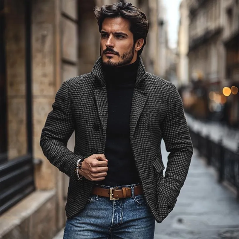 Men's Vintage Houndstooth Notch Lapel Single Breasted Slim Fit Blazer 23684094M sold by Manly product image thumbnail 4