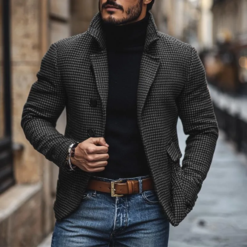 Men's Vintage Houndstooth Notch Lapel Single Breasted Slim Fit Blazer 23684094M sold by Manly product image thumbnail 3