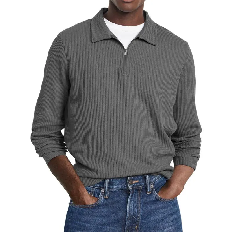 Men's Solid Color Lapel Long Sleeve Casual Polo Shirt 39129622Z sold by Manly