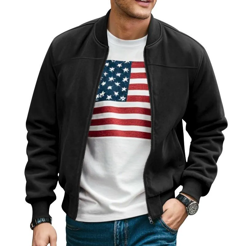 Men's Solid Suede Stand Collar Zipper Casual Jacket 35606674Z sold by Manly product image thumbnail 5