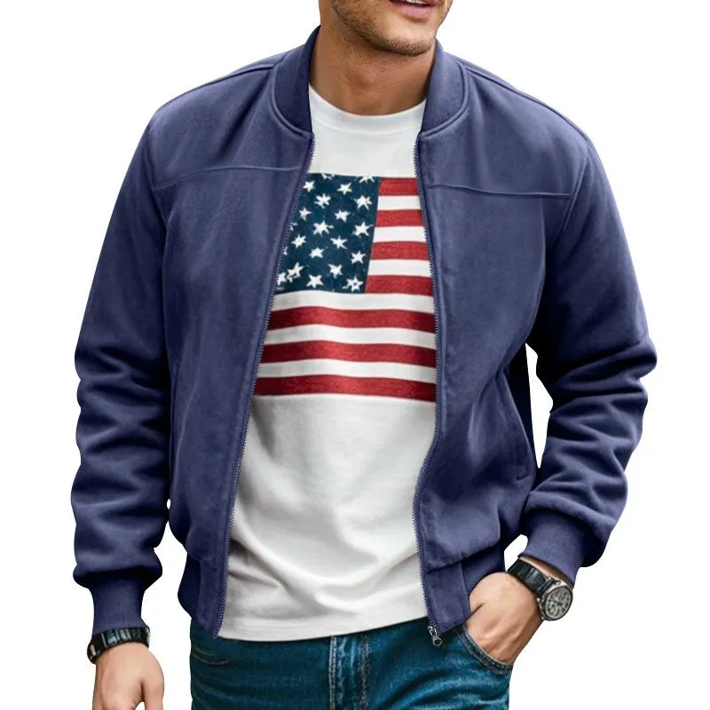 Men's Solid Suede Stand Collar Zipper Casual Jacket 35606674Z sold by Manly product image thumbnail 3