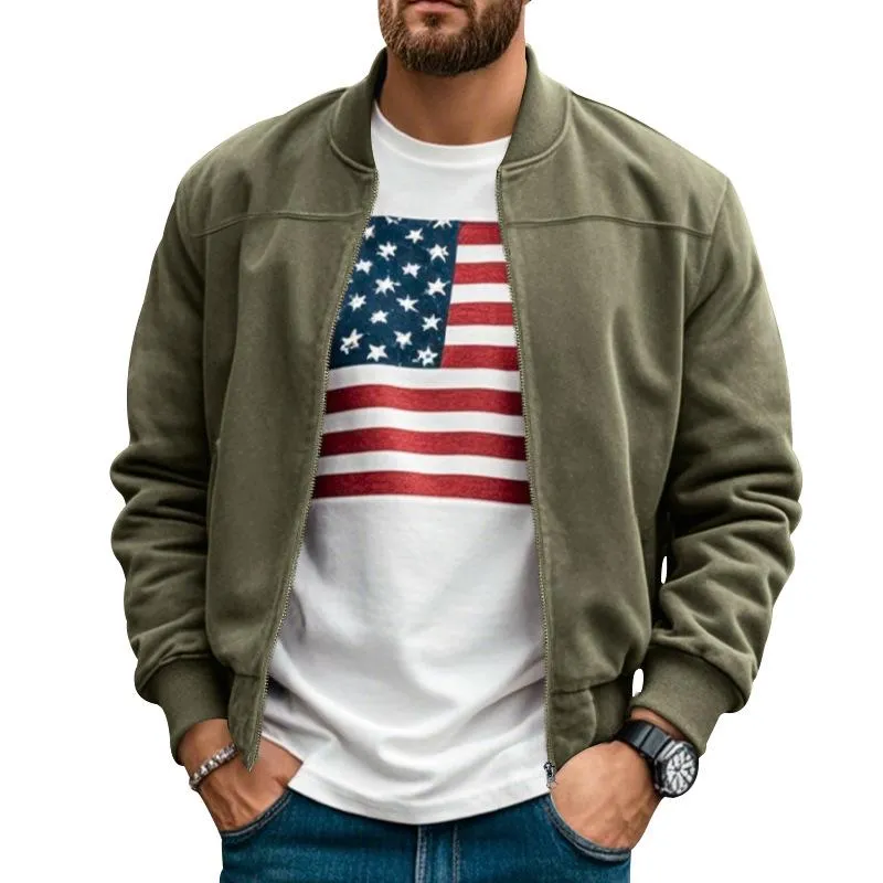 Men's Solid Suede Stand Collar Zipper Casual Jacket 35606674Z sold by Manly product image thumbnail 4
