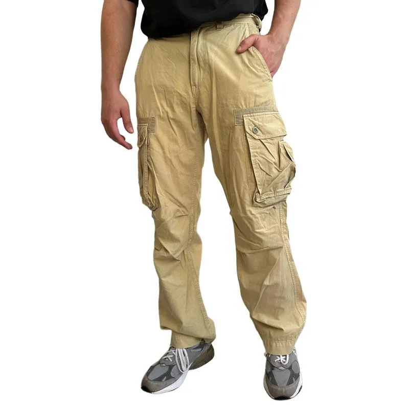Men's Solid Color Cotton Loose Straight Multi-pocket Cargo Pants 55482154Z sold by Manly