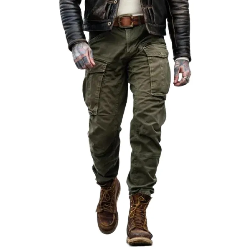 Men's Solid Color Cotton Washed Multi-pocket Cargo Pants 04429827Z sold by Manly