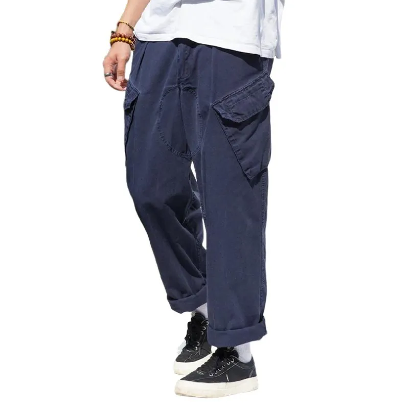 Men's Solid Color Loose Straight Multi-pocket Cargo Pants 93971457Z sold by Manly
