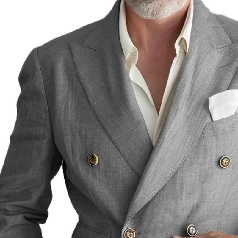 Men's Cotton and Linen Double Breasted Casual Blazer 39440970X sold by Manly product image thumbnail 3
