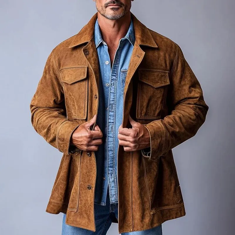 Men's Vintage Suede Solid Lapel Coat 60224471X sold by Manly product image thumbnail 2