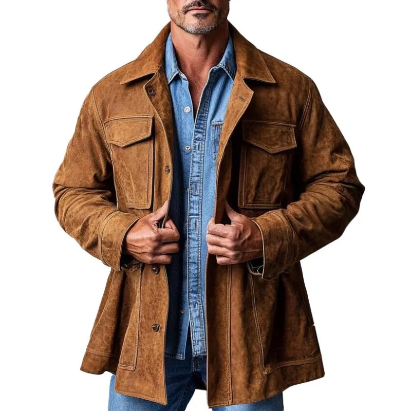 Men's Vintage Suede Solid Lapel Coat 60224471X sold by Manly