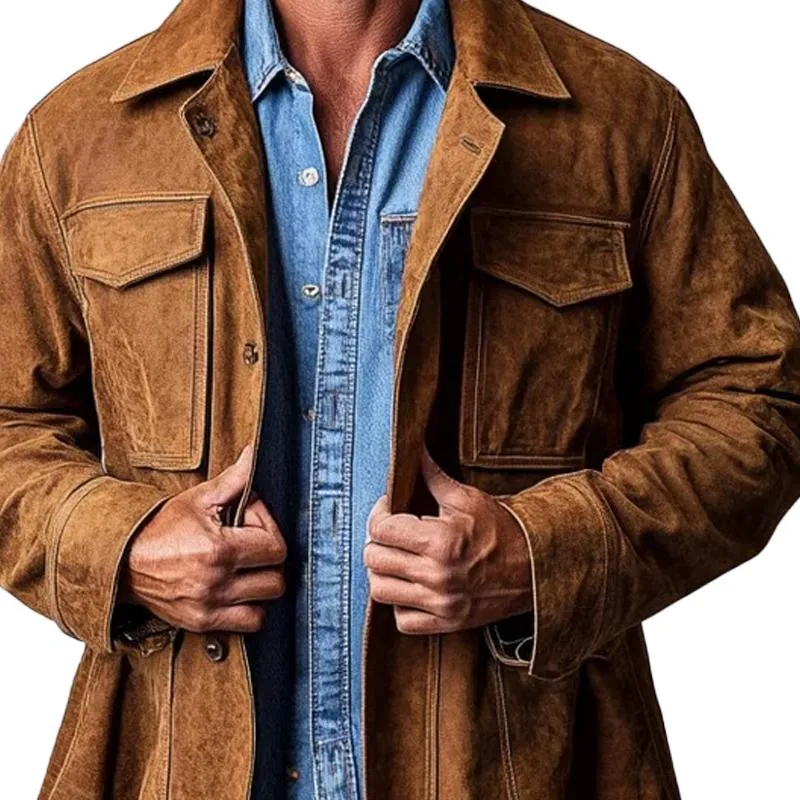 Men's Vintage Suede Solid Lapel Coat 60224471X sold by Manly product image thumbnail 3