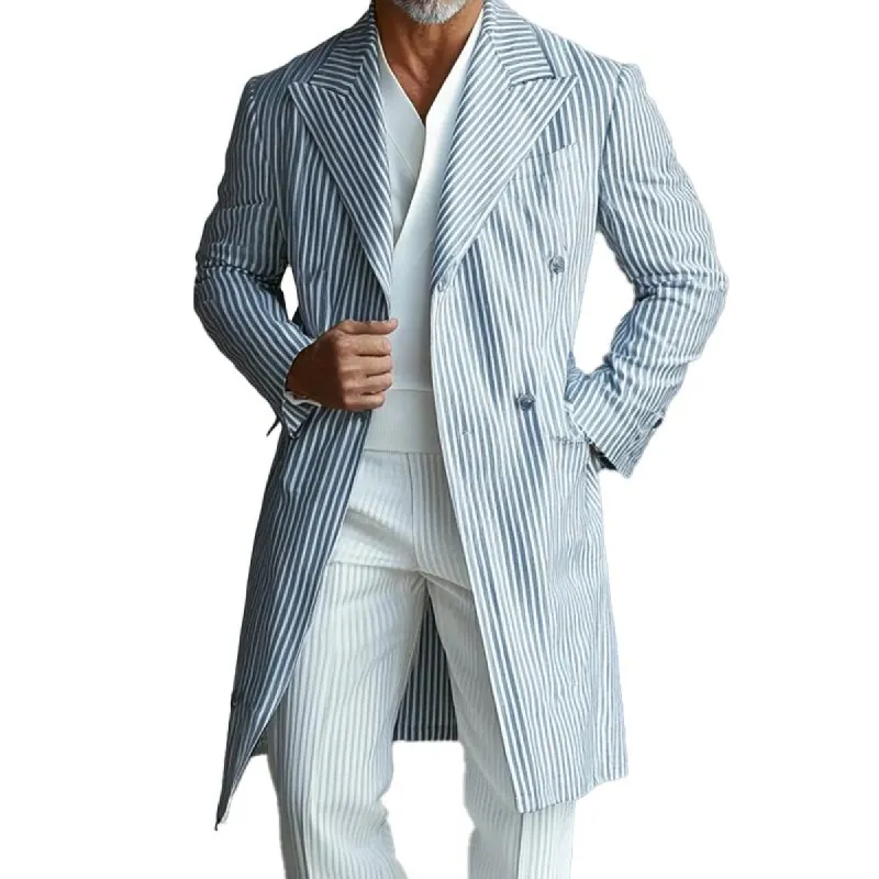 Men's Casual Striped Print Long Coat 51848000X sold by Manly