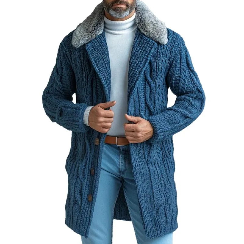 Men's Solid Color Lapel Mid-length Cardigan Coat 93024169X sold by Manly