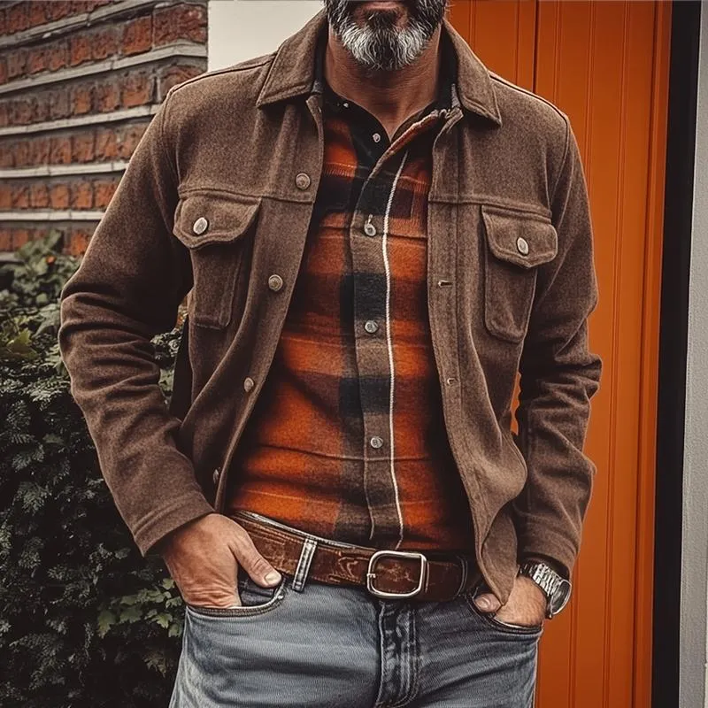 Men's Solid Color Lapel Chest Pocket Single Breasted Cargo Jacket 49078177Z sold by Manly product image thumbnail 2