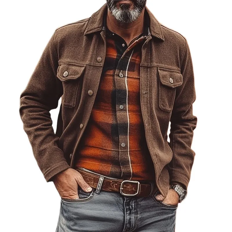 Men's Solid Color Lapel Chest Pocket Single Breasted Cargo Jacket 49078177Z sold by Manly