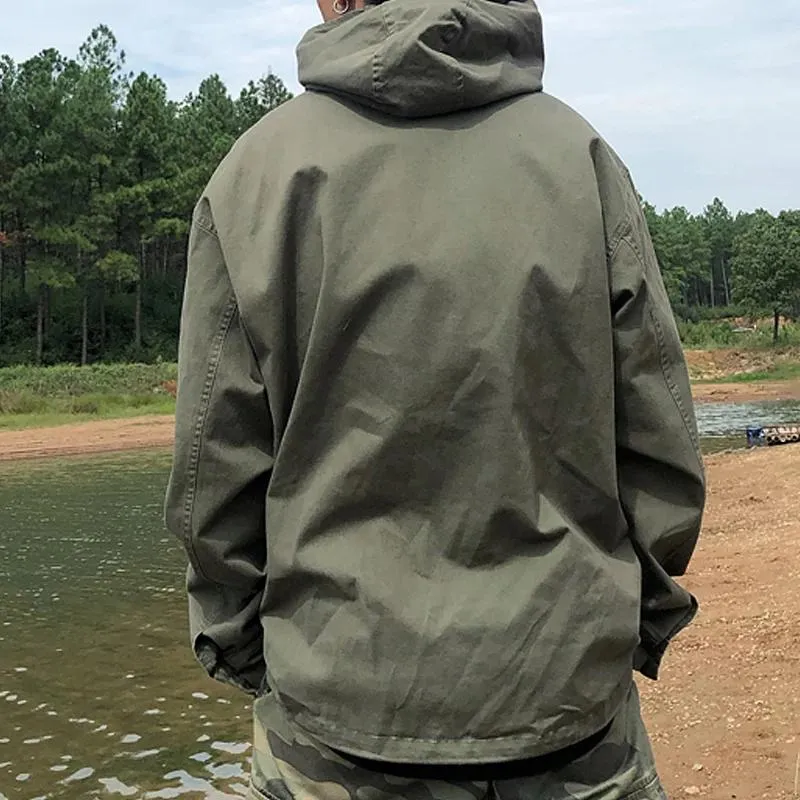 Men's Solid Color Cotton Multi-pocket Cargo Hoodie 65190617Z sold by Manly product image thumbnail 5