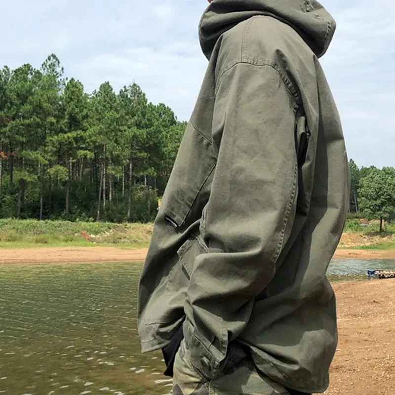 Men's Solid Color Cotton Multi-pocket Cargo Hoodie 65190617Z sold by Manly product image thumbnail 4