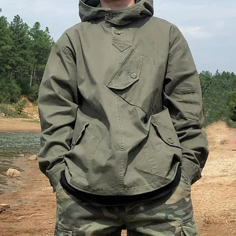 Men's Solid Color Cotton Multi-pocket Cargo Hoodie 65190617Z sold by Manly product image thumbnail 3