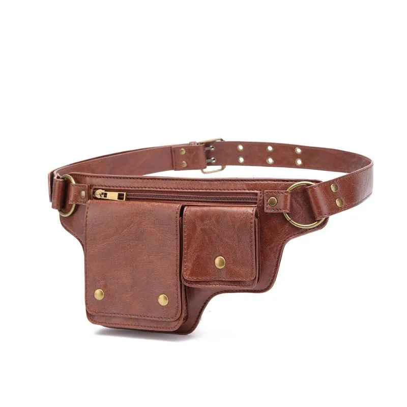 Men's Outdoor Sports Zipper Adjustable Leather Waist Bag 28172372K sold by Manly