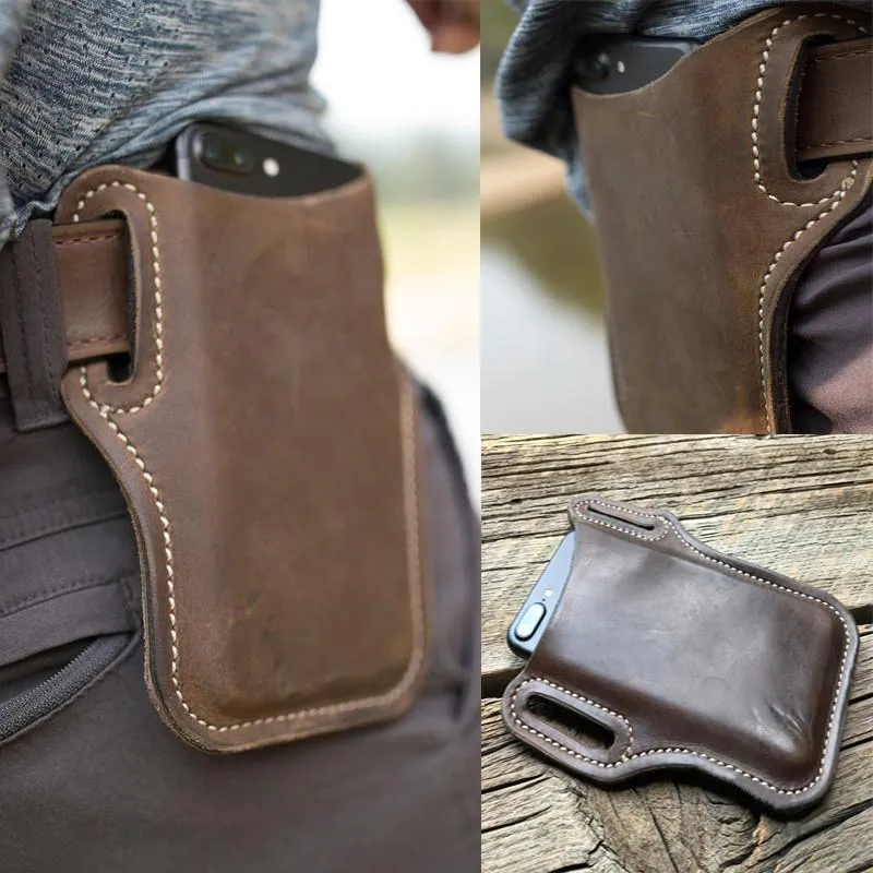 Men's Vintage Outdoor Genuine Leather Mobile Phone Waist Bag 55476577K sold by Manly product image thumbnail 2