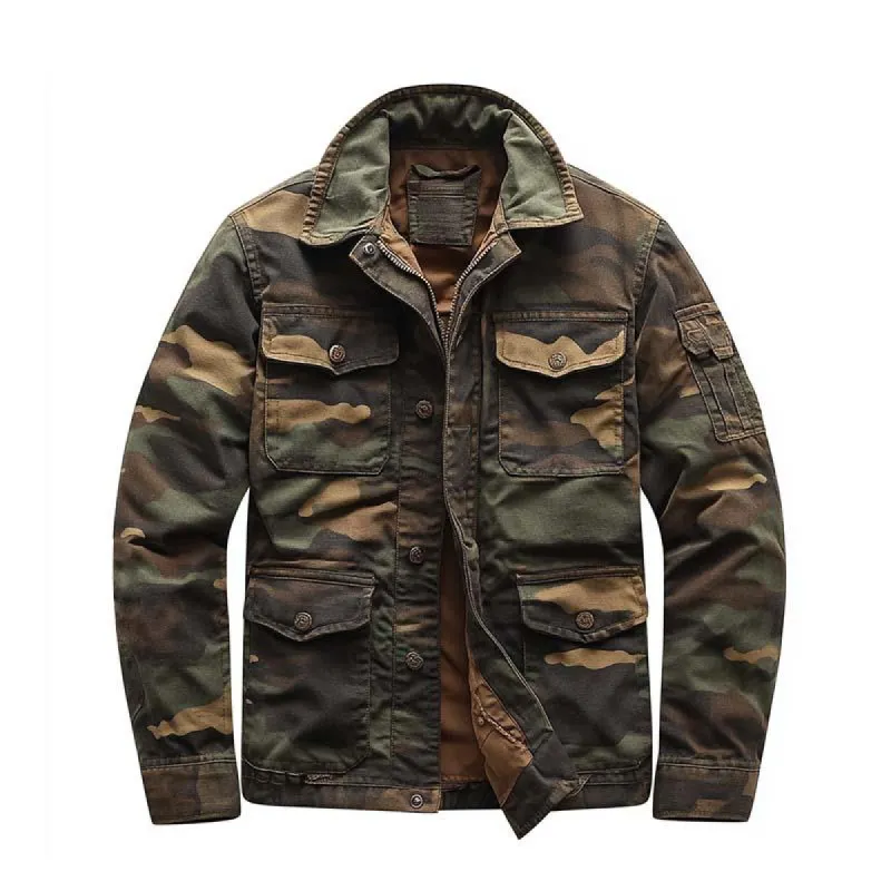 Men's Classic Casual Camouflage Lapel Multi-Pocket Jacket 21129284K sold by Manly
