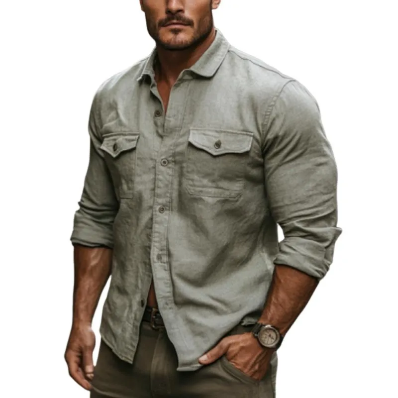 Men's Classic Casual Slim Fit Cotton and Linen Long Sleeve Shirt 72383173K sold by Manly