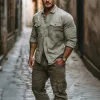 Men's Classic Casual Slim Fit Cotton and Linen Long Sleeve Shirt 72383173K sold by Manly