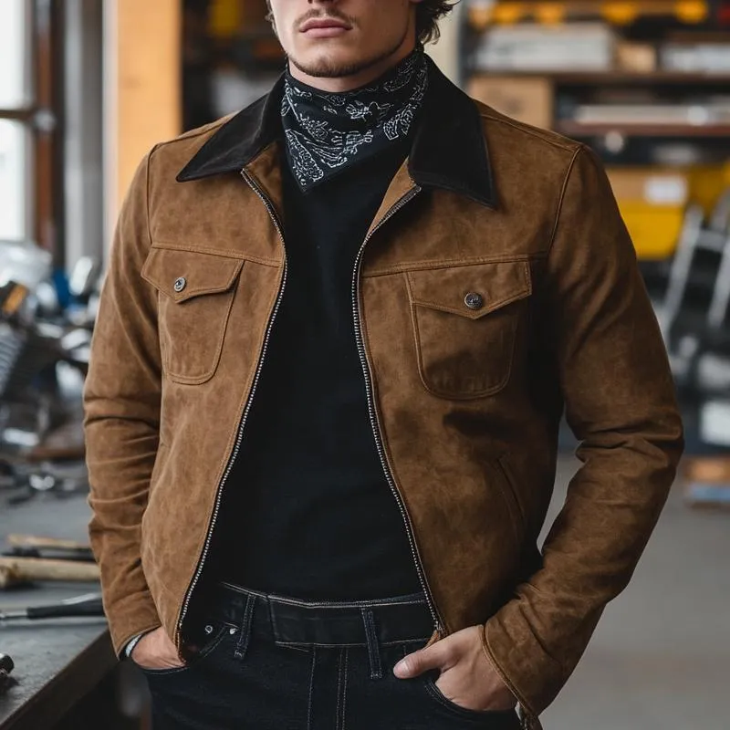 Men's Vintage Khaki Zip-Up Leather Jacket 66625872U sold by Manly product image thumbnail 2