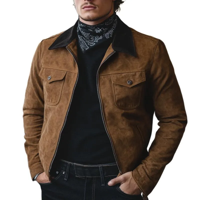 Men's Vintage Khaki Zip-Up Leather Jacket 66625872U sold by Manly