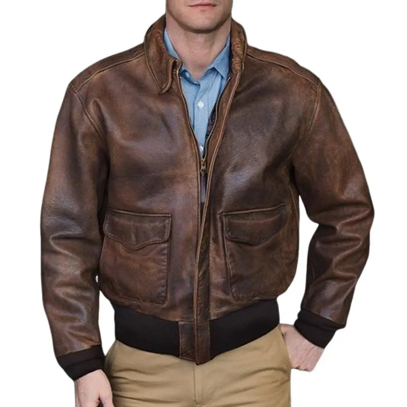 Men's Vintage Distressed Zipper Leather Jacket 92268131U sold by Manly
