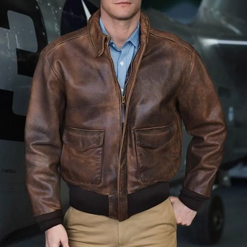 Men's Vintage Distressed Zipper Leather Jacket 92268131U sold by Manly product image thumbnail 2