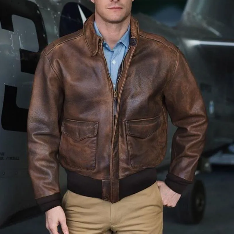 Men's Vintage Distressed Zipper Leather Jacket 92268131U sold by Manly product image thumbnail 3