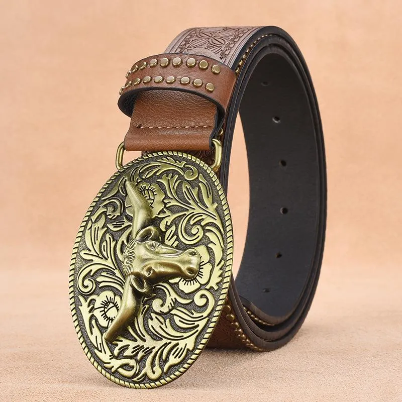 Men's Western Cowboy Style Vintage Rivet Embossed Belt 33277436U sold by Manly product image thumbnail 2