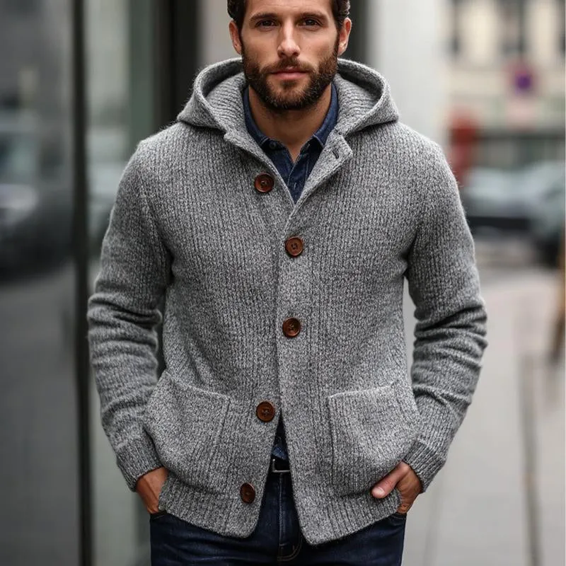Men's Light Grey Hooded Warm Button Knit Cardigan 02412777U sold by Manly product image thumbnail 3