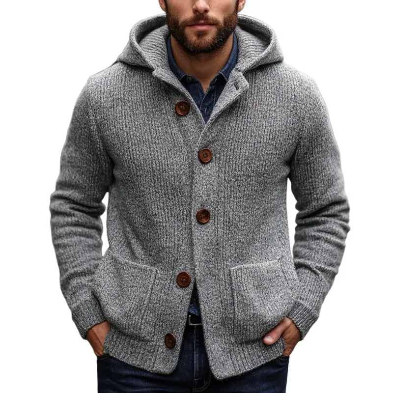 Men's Light Grey Hooded Warm Button Knit Cardigan 02412777U sold by Manly