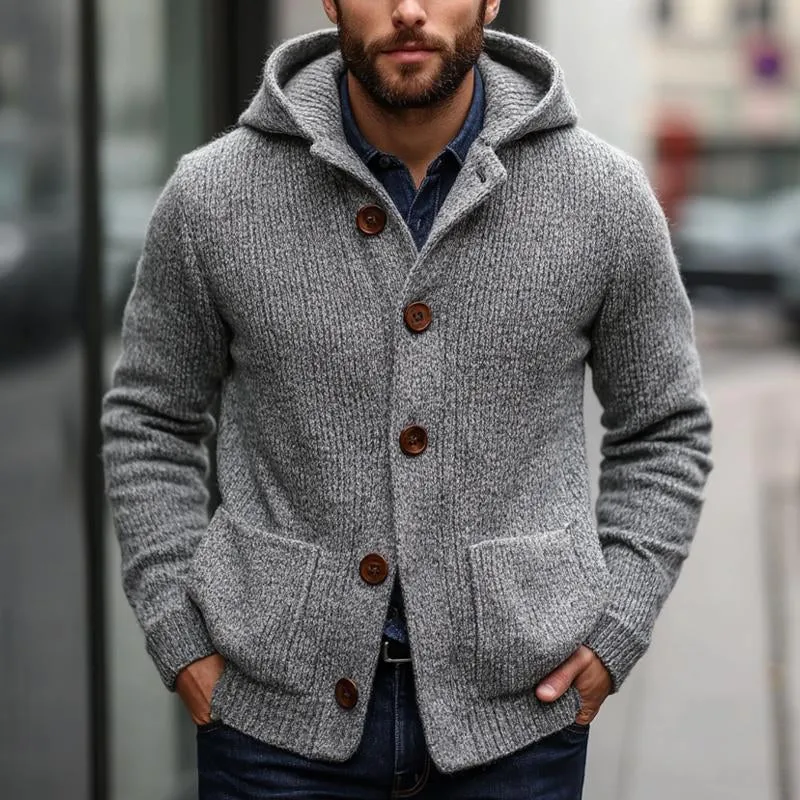 Men's Light Grey Hooded Warm Button Knit Cardigan 02412777U sold by Manly product image thumbnail 2