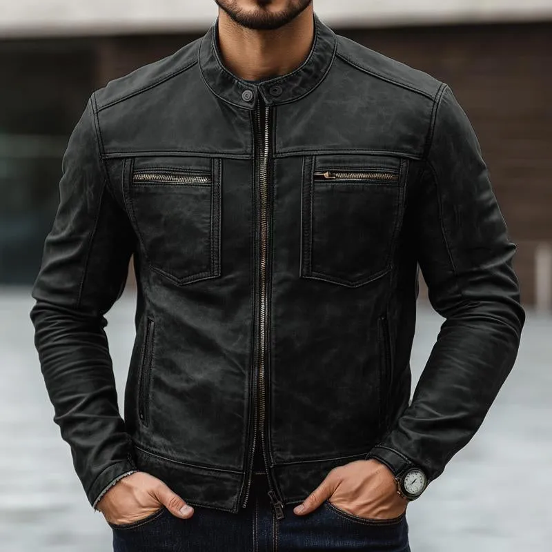 Men's Vintage Distressed Zipper Leather Jacket 08853890U sold by Manly product image thumbnail 2