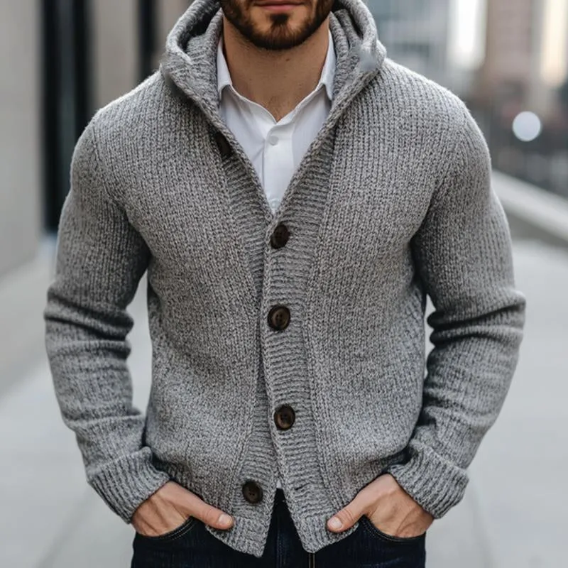 Men's Light Grey Hooded Button Knit Cardigan 75948055U sold by Manly product image thumbnail 4