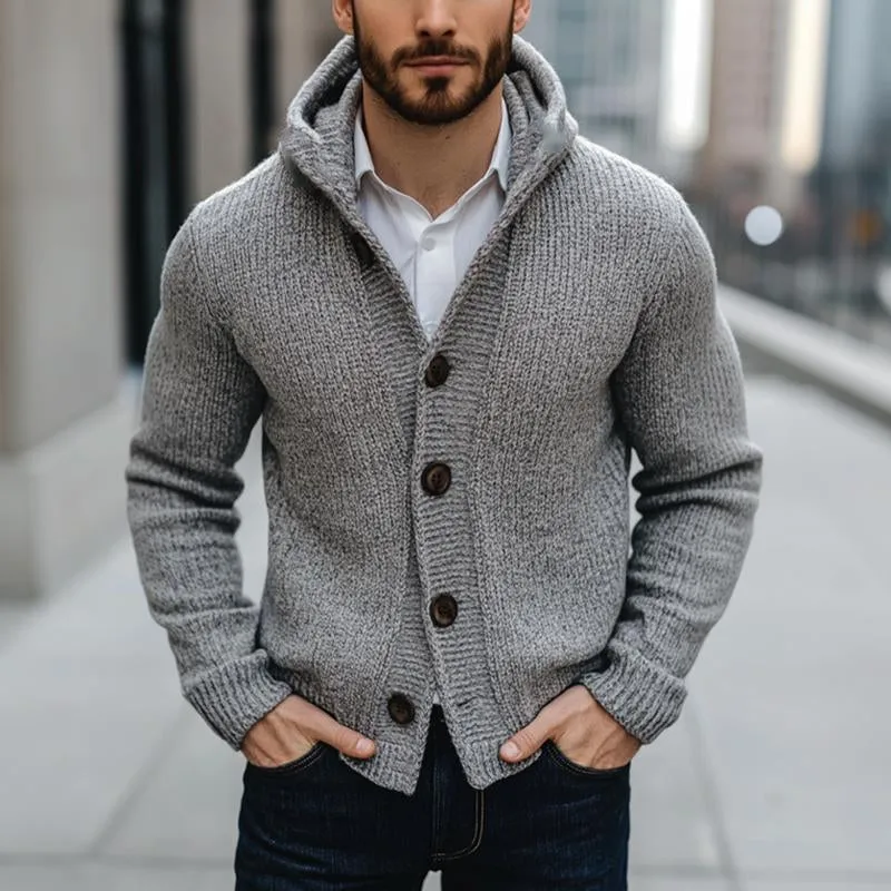 Men's Light Grey Hooded Button Knit Cardigan 75948055U sold by Manly product image thumbnail 3