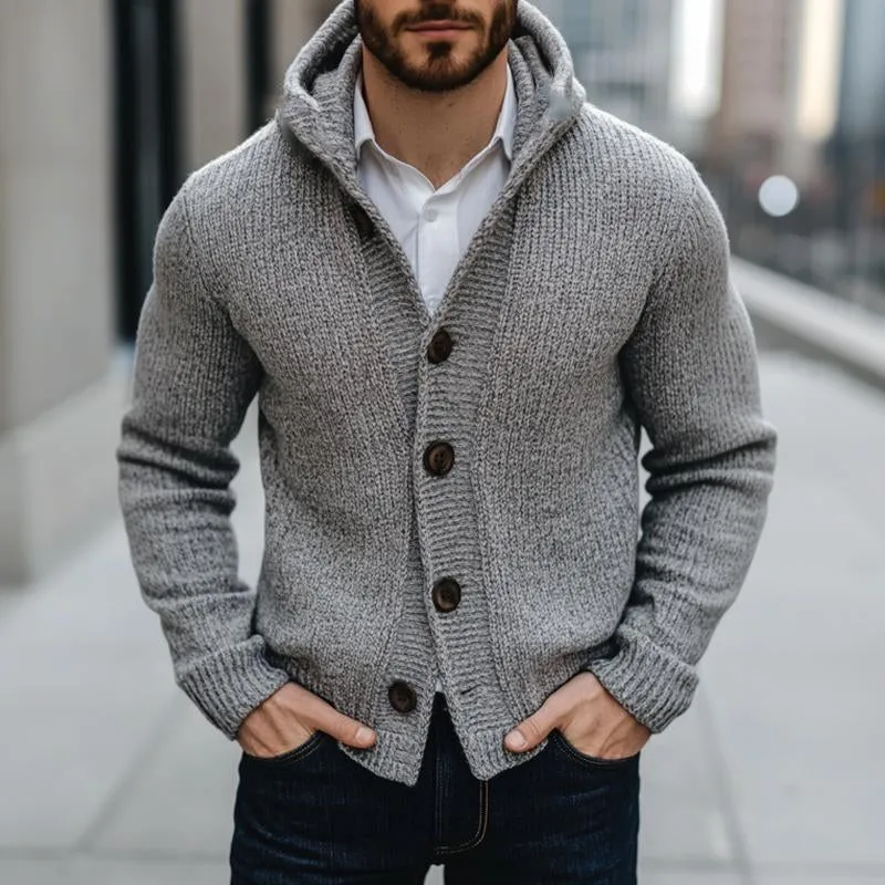 Men's Light Grey Hooded Button Knit Cardigan 75948055U sold by Manly product image thumbnail 2