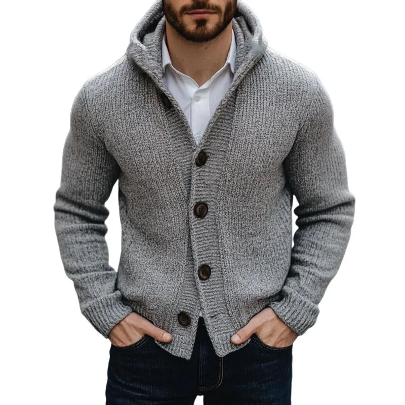 Men's Light Grey Hooded Button Knit Cardigan 75948055U sold by Manly